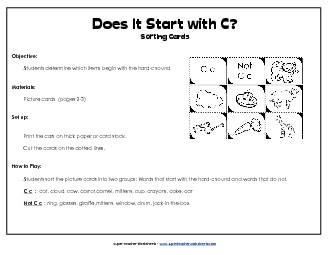 Starts With C - Sort Phonics Beginningsounds Worksheet