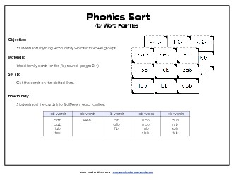 Word Family Sort - /b/ Phonics Words With Worksheet