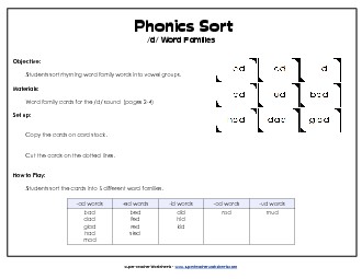 Word Family Sort - /d/ Phonics Words With Worksheet