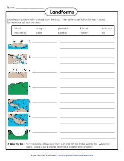 Landform Definitions Landforms Worksheet