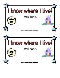 I know my home address! Awards Worksheet