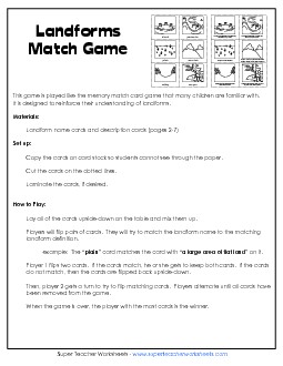 Landform Memory Match Game Landforms Worksheet