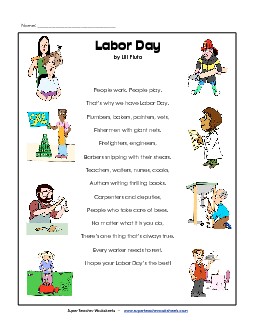 Labor Day Poem Free Poems Worksheet