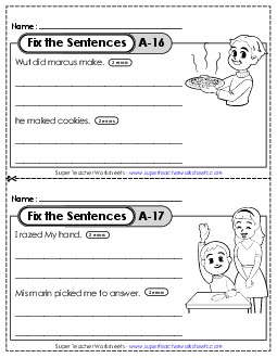 Fix the Sentences A-16 through A-20 Worksheet