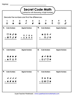 SCM Subtraction: 4 Digits Worksheet