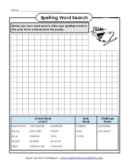 Make a Word Search (C-School Words)  Spelling C Worksheet