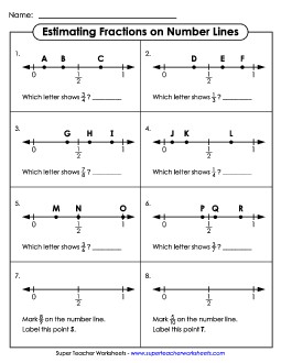 Estimating Fractions on Number Lines Worksheet