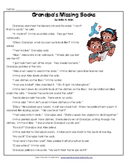 Grandpa\'s Missing Socks 2nd Grade Reading Comprehension Worksheet