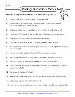 Add the Missing Quotation Marks  Worksheet