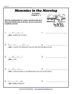 Vocabulary for Chapters 5-6 Book Mummies In The Morning Worksheet