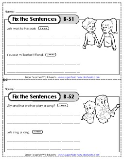 Fix the Sentences B-51 through B-55 Worksheet