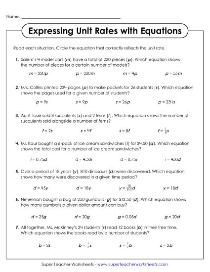 aIdentify Unit Rate Equations
