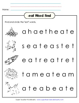 Circle the Words (-eat) Word Families Worksheet