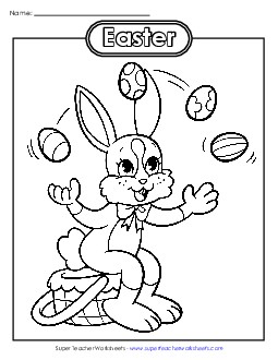 Coloring Page: Juggling Easter Bunny Worksheet