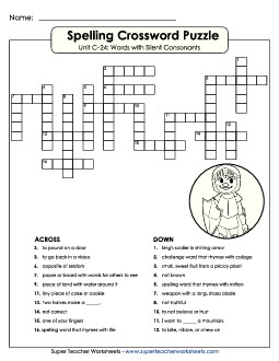 Crossword Puzzle (C-24) Spelling C Worksheet