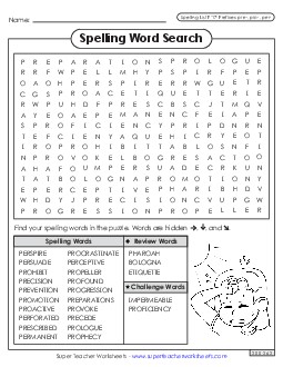 Word Search (F-17) Spelling F Worksheet