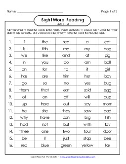 Cumulative Practice (Units 1 - 24) Sight Words Worksheet