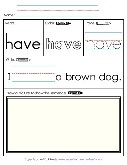 Worksheet 3: Have Sight Words Individual Worksheet