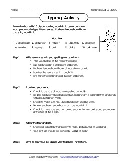 Typing Sentences (C-22)  Spelling C Worksheet