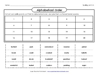 Alphabetical Order: Cut & Glue (D-5) Spelling D Worksheet