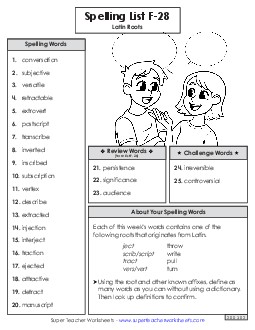 Spelling Word List (F-28) Spelling F Worksheet