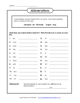 Mixed Abbreviations Punctuation Worksheet