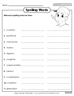 Write Words Twice (F-7) Spelling F Worksheet