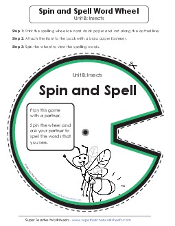 Spin and Spell (B-Insect Words)  Spelling B Worksheet