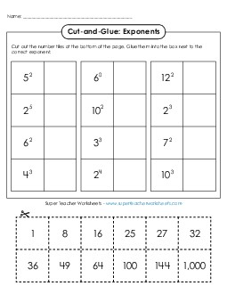 Cut-and-Glue: Exponents Worksheet