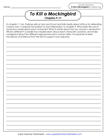 New Writing Prompt: Mrs. Dubose vs. Aunt Alexandra Worksheet