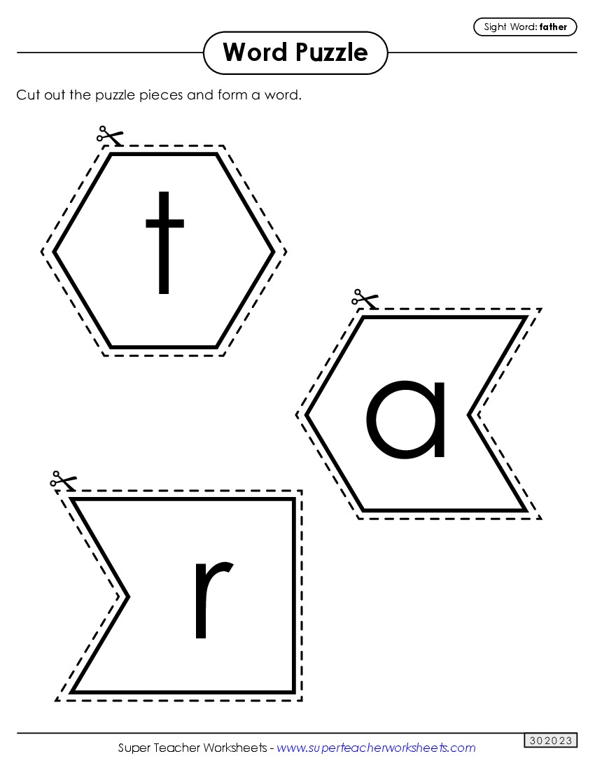 Word Puzzle: Father Sight Words Individual Worksheet