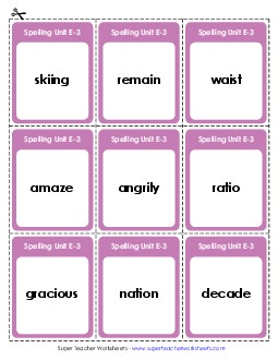 Flashcards (E-3) Spelling E Worksheet