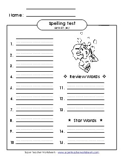 Spelling Test (B-27) Free Spelling B Worksheet