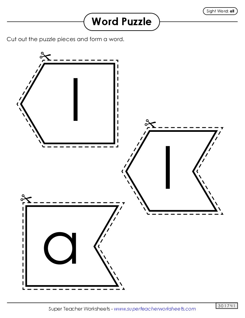 Word Puzzle: All Sight Words Individual Worksheet