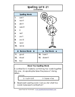 Spelling List B-21 Spelling B Worksheet