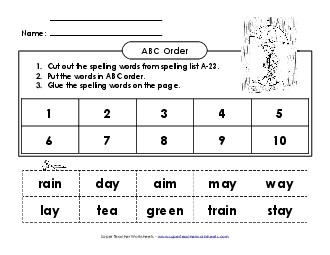 ABC Order: Cut and Glue (A-23) Spelling A Worksheet