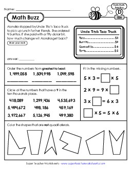 Math Buzz: Week 6 Worksheets 26 through 30 Daily Math Review Worksheet