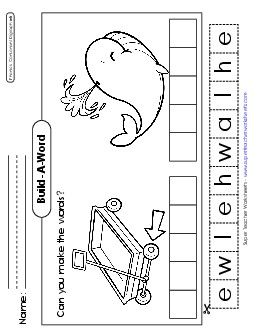 Build-A-Word: Wheel and Whale Phonics Digraphs Worksheet