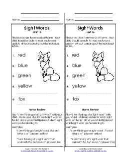 Take-Home List (Unit 16)  Sight Words Worksheet