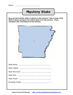 Mystery State: Arkansas States Worksheet