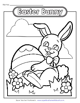 Coloring Page: Bunny and Egg Easter Worksheet