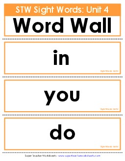 Pocket Chart or Word Wall (Unit 4) Sight Words Worksheet