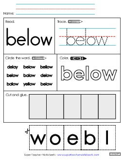 Worksheet 2: Below Sight Words Individual Worksheet