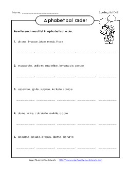 Alphabetical Order (D-8) Spelling D Worksheet