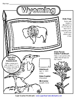 Wyoming State Symbols Coloring Page Free States Individual Worksheet