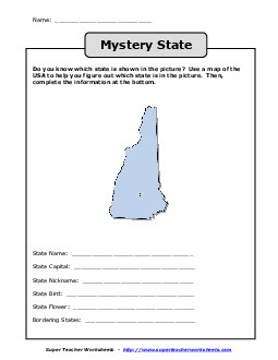 Mystery State: New Hampshire States Worksheet