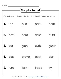 Circle the Word: /ûr/ Spelled <i>ur</i> Free Phonics R Controlled Vowels Worksheet