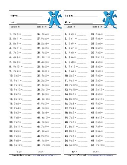 Timed Quiz 0-9 Multiplication Worksheet