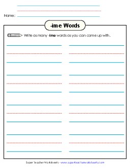 Brainstorm and Write (-ime) Word Families Worksheet