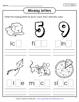 Missing Letters (Long I) Phonics Long Short I Worksheet